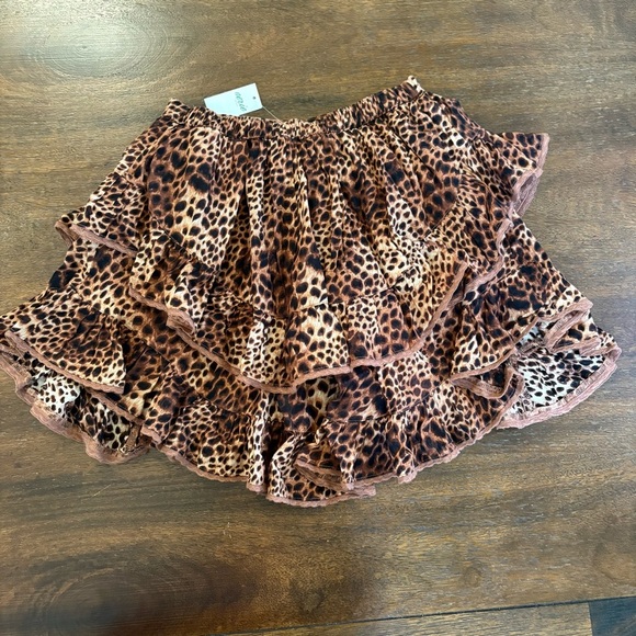 aerie Dresses & Skirts - Aerie Leopard Tiered Ruffle Elastic Waist Mini Skirt Shorts 100% Cotton XSMALL